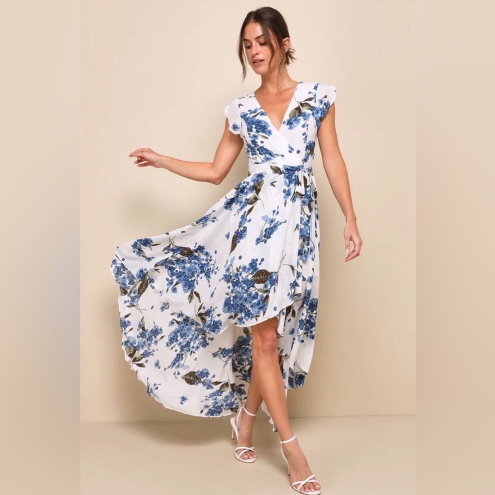 Lulus French Countryside White Floral Print High-Low Dress